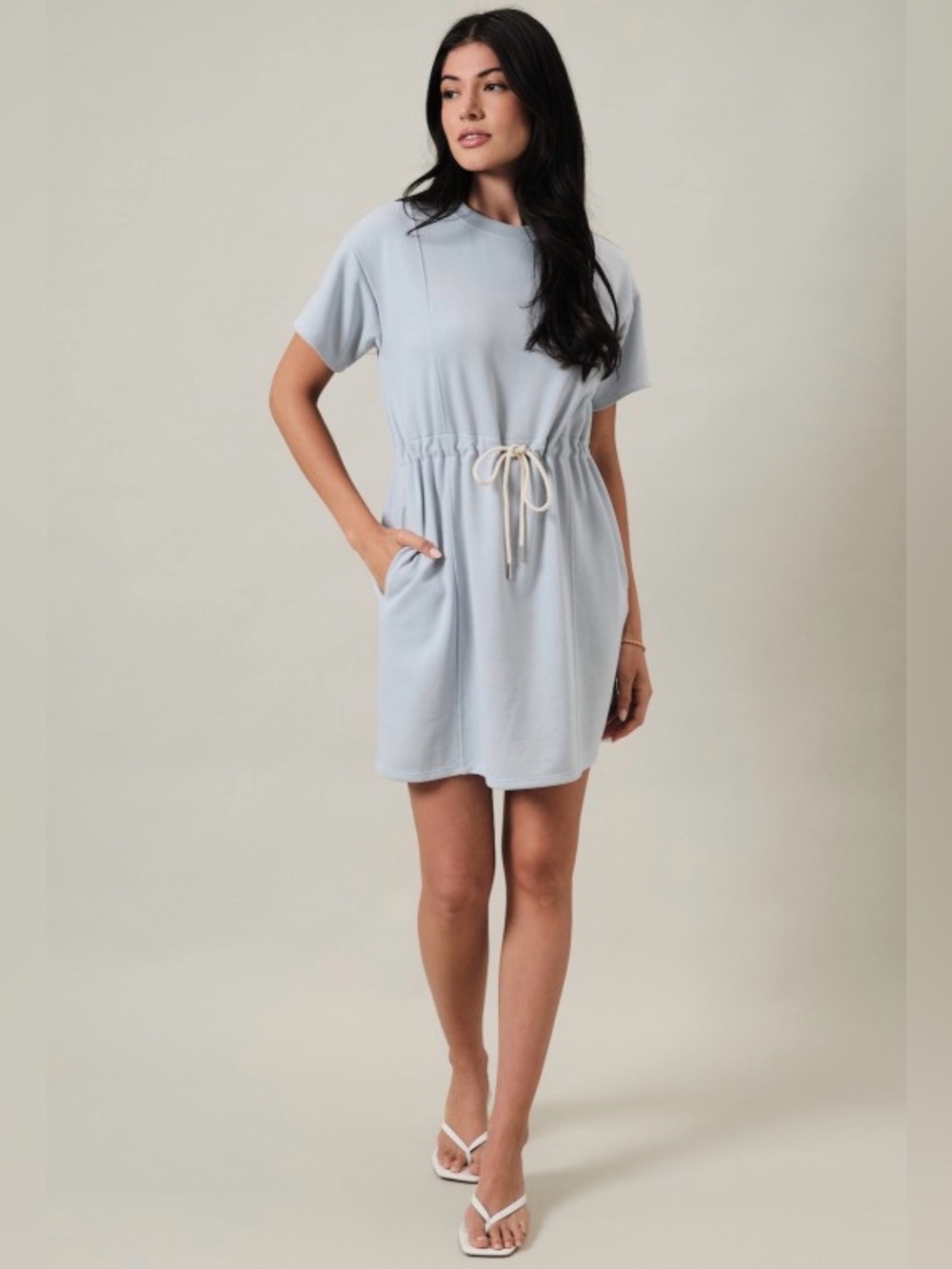 259. Gilli Light Blue Drawstring Tee Dress